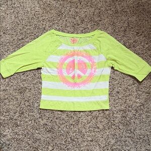 Justice Lime and White Striped Peace Tee